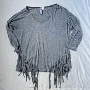 Alya 3/4 sleeve V Neck shirt with fringe accents
